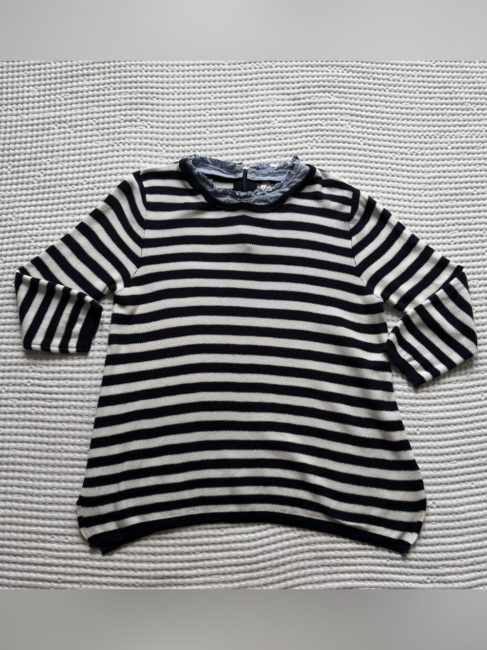 Seraphine Navy White Stripe Knit Maternity Nursing Sweater Removable Collar XL